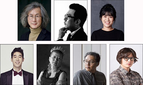 김성진, 장석진, 손다혜, 양승환, 황호준, 안은미, 대니 구(왼쪽부터 시계방향)