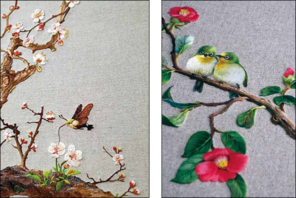 원단 - 린넨, 실 - 면사ㆍ명주실, 200×770mm, 2018(왼쪽) / 원단 - 린넨, 실 - 면사ㆍ명주실, 193×570mm, 2020