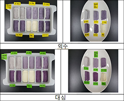 품종별 오디 색소 첨가 두부 제조