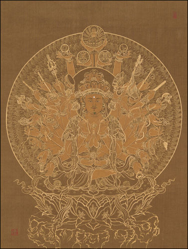 권지은, 천수십일면관음보살(千手十一面觀音菩薩), 60×4cm, 견본금박, 2020
