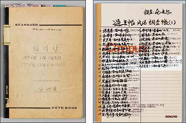 《김광렬 일기장》 - 왼쪽, 《과거장씨명조사장(조선인탄광노동자유골조사장)》