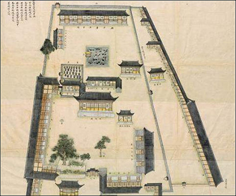 보물 제2070호 장용영 본영도형 기미본(179년) 채색도 세부(내대청)