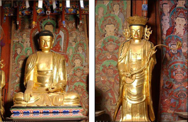 보물 제2076호 공주 갑사 소조석가여래삼불좌상․사보살입상 및 복장유물(소조석가여래좌상) - 왼쪽, 보물 제2076호 공주 갑사 소조석가여래삼불좌상ㆍ사보살입상 및 복장유물(보살입상)
