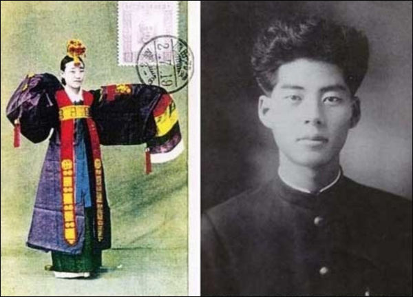 엽서 모델의 김진향(왼쪽), 백석 시인의 젊은날
