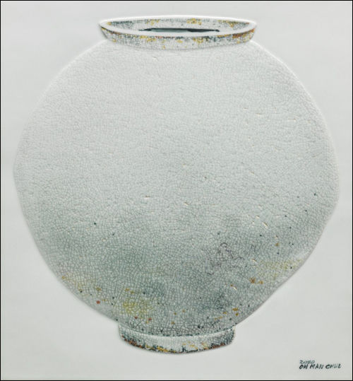 반추-달항아리, 57x57cm, 백자도판1330도환원소성, 2019