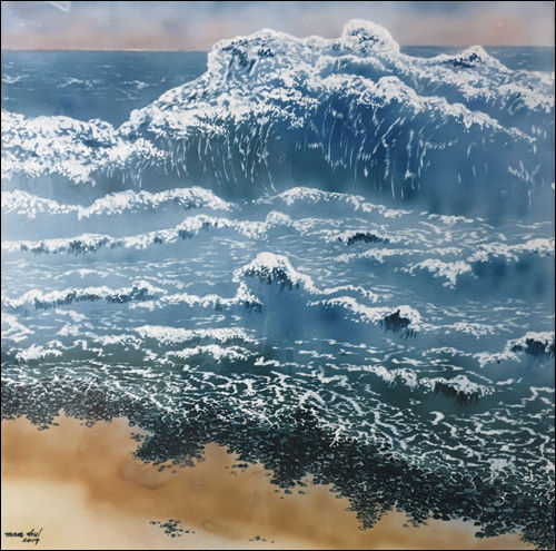 파도소리, 81x81cm, 백자도판1330도환원소성, 2019