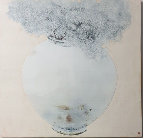 반추-달항아리(안개), 81x81cm, 백자도판1330도환원소성, 2019