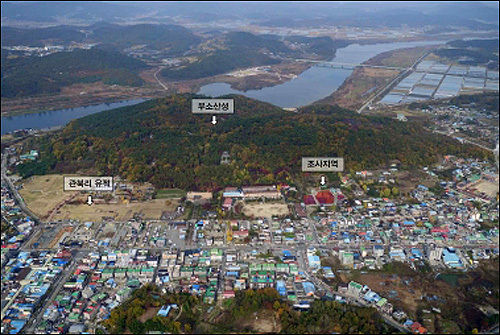 부소산성, 관북리 유적과 조사지역 위치