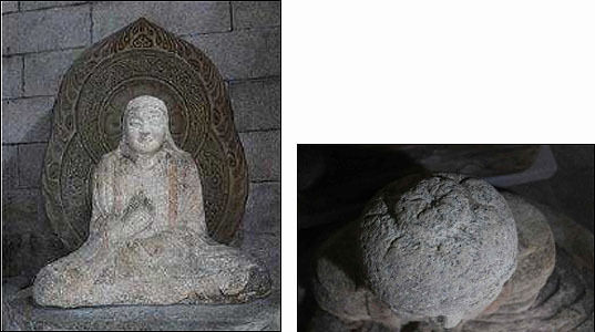 보물 제1000호 서울 승가사 석조승가대사좌상(정면) -왼쪽, 보물 제1000호 서울 승가사 석조승가대사좌상(머리에 있는 정혈頂穴