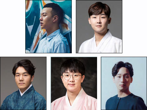 사회 박동석, 소리ㆍ징 김정훈, 장단 김한샘, 대금 박신의, 가야금 장삼수(왼쪽부터 시계방향)