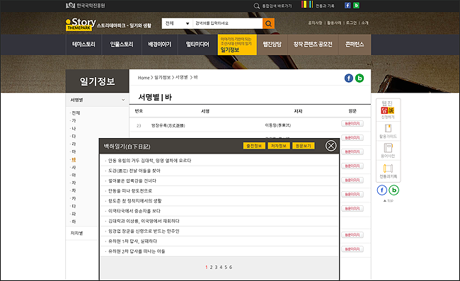 한국국학진흥원 ‘스토리테마파크’ 소개 된 백하일기 이야기