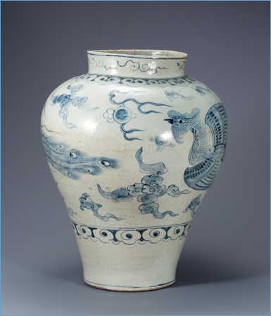 백자 청화 봉황 무늬 항아리, 높이 41.4cm, 지름 33.2cm, 국립중앙박물관