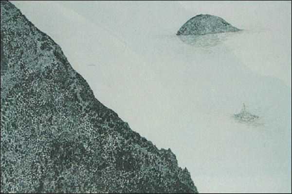 신혜순, 남해바다의 작은 섬, 2010, 한지에 수묵, 142×210cm