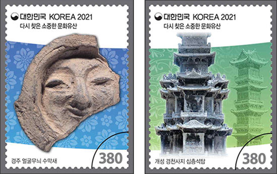 경주 얼굴무늬 수막새 (보물 제2010호, 국립경주박물관 소장) - 왼쪽 / 개성 경천사지 십층석탑 (국보 제86호, 국립중앙박물관 소장)
