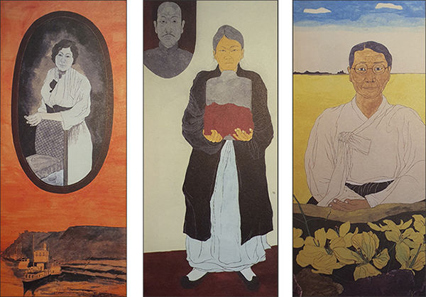 김알렉산드라, 박자혜, 김옥련 지사 (왼쪽부터) 윤석남 그림
