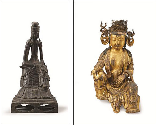 보물 제331호 금동반가사유상(삼국시대 7세기) - 왼쪽, 건칠관음보살좌상(고려 말-조선 초)