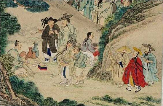 혜산 유숙(惠山 劉淑)의『대쾌도(大快圖)』중 일부 술을 따르는 모습 (사진 제공: 국립중앙박물관)
