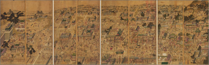 작가 모름, <태평성시도) 8폭 병풍>, 비단에 색, 각 113.6×49.1cm, 국립중앙박물관