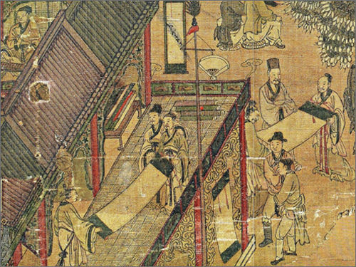 <태평성시도(太平城市圖) 병풍> 가운데 서화가게 부분