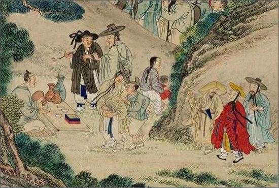대쾌도(해산 유숙의 그림) 중 일부 술을 따르는 모습 (사진 제공: 국립중앙박물관)