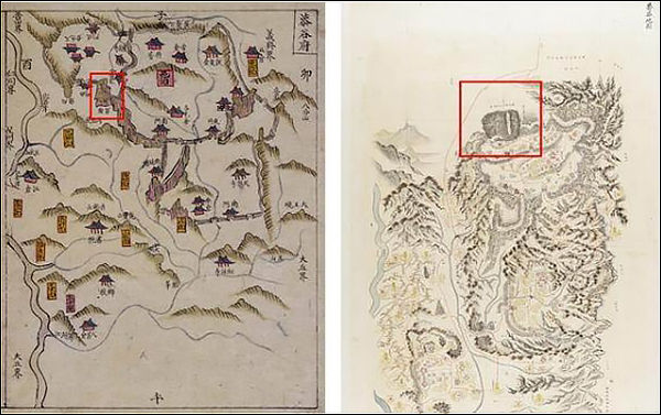 18세기 광여도(왼쪽), 1872년 경상도지도