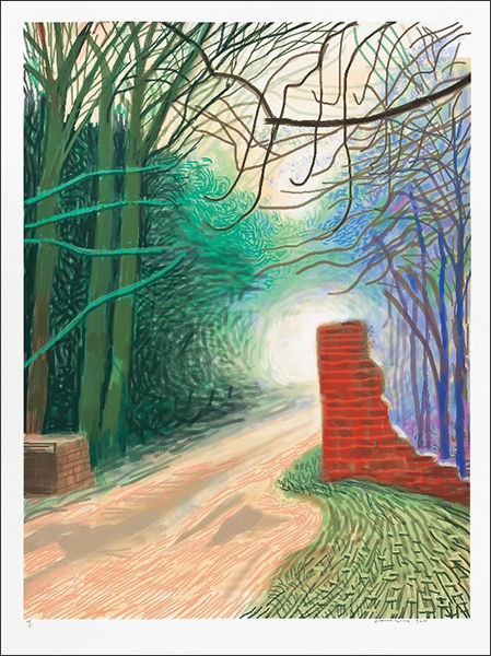 데이비드 호크니, <The Arrival of Spring in Woldgate, East Yorkshire in 2011 (twenty eleven) - 16 March, 2011>, iPad drawing printed on paper image: 127×95.5cm, 50×37.6in, 2011