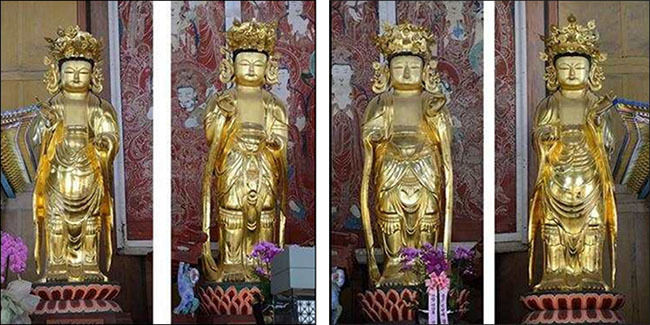 구례 화엄사 목조사보살입상 / ) 관세음보살, 보현보살, 문수보살, 지적보살(왼쪽부터)