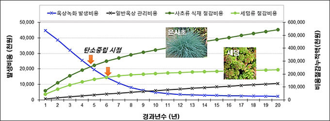 옥상녹화(200㎡) 지피식물의 탄소중립 연한