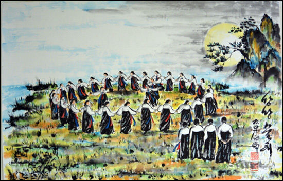 한가위 민속놀이 <강강술래> (그림 송전 이상윤 작가)