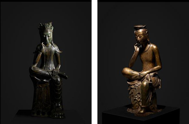 금동반가사유상, 삼국시대 6세기 후반, 국보, 높이 81.5cm, 국립중앙박물관(왼쪽) / 금동반가사유상, 삼국시대 7세기 전반, 국보, 높이 90.8cm 국립중앙박물관
