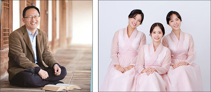 이야기 손님 신정근 성균관대 유학대학장(왼쪽), 국악 연주단체 풍류동인 '담소'