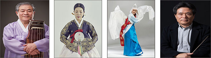 하주화(거문고 정악正樂, 현의 노래), 김영기(정가, 버들은 실이 되고), 김묘선(민속무용 승무, 고이접어 나빌레라), 김영동(대금독주, 바람의 소리) -왼쪽부터