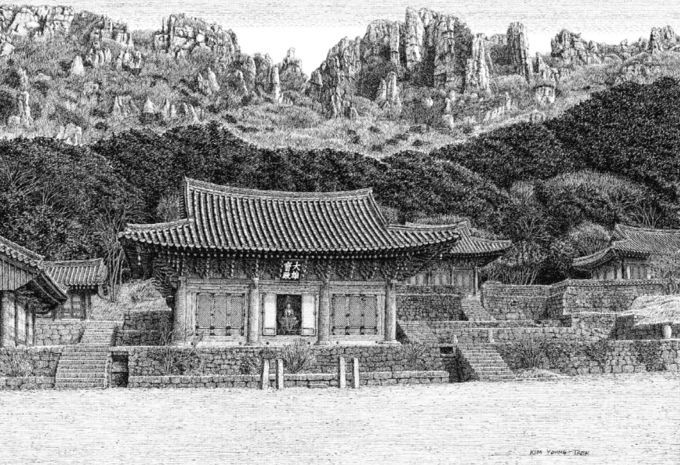 200여점의 건축 문화재를 세밀하게 그려 문화재 기록과 대중화에 이바지한 고(故) 김영택 펜화가 작품