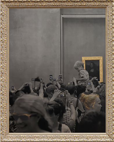 김홍식, Flâneur in Museum_Louvre, 돋을새김된 스테인레스 스틸에 유성잉크, 실크스크린, 134x103cm framed(117x91), 2016-2020