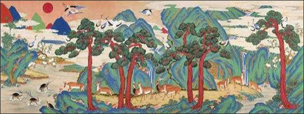 2학년단체작, 십장생도(十長生圖) 10폭, 151x376cm, 견본채색, 202