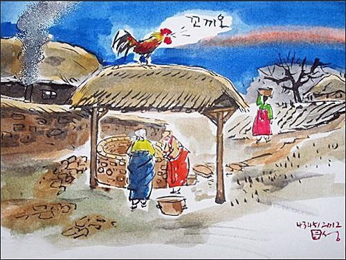정월대보름 맨 먼저 우물물 긷기, ‘용알뜨기’(그림 이무성 작가)