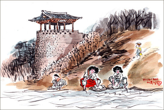 우수(雨水), 대동강물도 풀려 아낙들이 빨래하기 좋은 때(그림 이무성 작가)