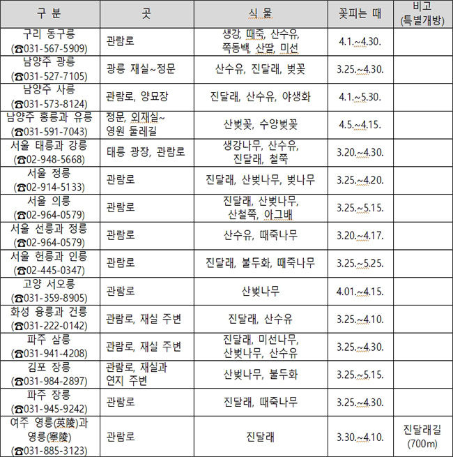 조선왕릉 봄꽃 피는 예상