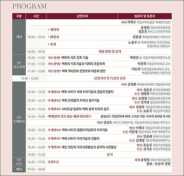 백제의 테크놀로지Ⅰ <백제의 치석과 결구> 세부 일정
