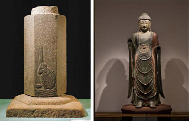 이차돈순교비(왼쪽), 백률사 금동약사여래입상(국보)