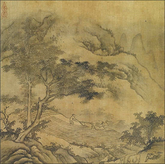 <경답목우도>, ‘윤씨가보’ 가운데 도17, 18세기 초, 바단에 수묵, 25×21cm