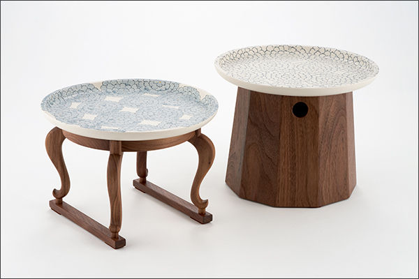 양웅걸+박선영, 청화소반, 나무, 도자, 29x23cm / 29x20cm