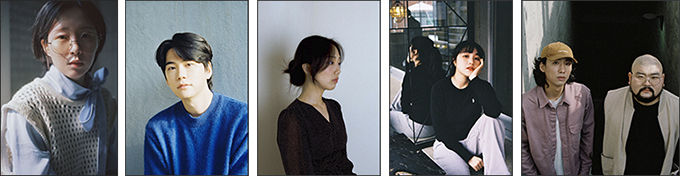 <strong><2022 Us, Earth Festival (어스어스 페스티벌) ESG Compilation Album> </strong>음반에 참여한 김필선, 오시안, 유다빈, 이더, 현이랑(왼쪽부터)