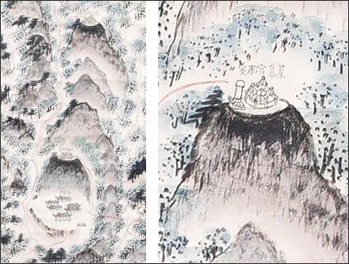 장조 태봉도 세부 / 장조태실(위)․문종태실(중간)과 명봉사(아래) - 왼쪽, 장조태실 모습(‘경모궁 태실’)