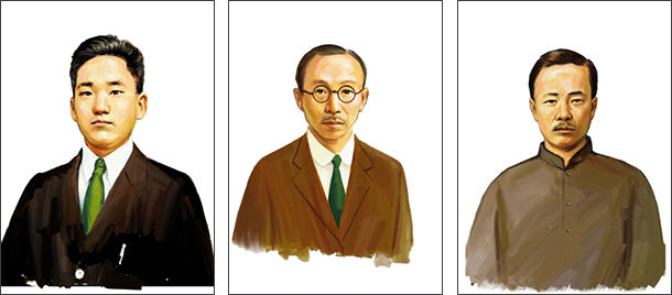 김갑 선생, 한흥교 선생, 민제호 선생(왼쪽부터)