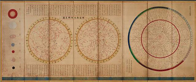 <신구법천문도 병풍>, 조선후기, 비단에 채색, 각 폭 170.3×55.7cm, 국립전주박물관
