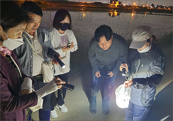 수원시와 국립생태원 관계자들이 야간 점검을 하고 있다