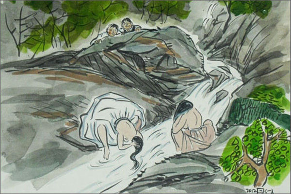 복날 여인들은 계곡에서 물맞이를 했다. (그림 이무성 작가)