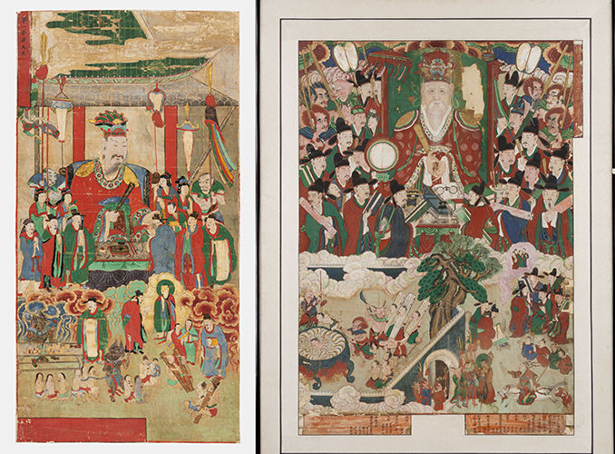 진광대왕도, 148.9 × 77.8, 목아박물관, 19세기(왼쪽) / 초강대왕도, 153.4 × 106.2, 목아박물관, 1828