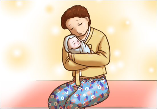 아지매, 비몽사몽 꾸벅꾸벅 졸다가도 애기 울음소리는 기똥차게 듣는다(그림 유주연 작가)